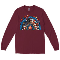 Burgundy American rainbow 4th of july Long Sleeve Tee - CowGirlArtShop