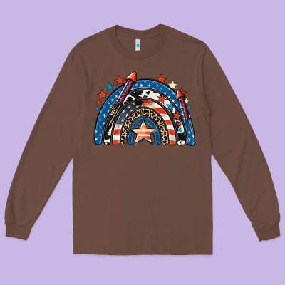 American Rainbow 4th Of July Long Sleeve Tee Designed By Cowgirlartshop