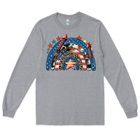 Heather Grey American rainbow 4th of july Long Sleeve Tee - CowGirlArtShop