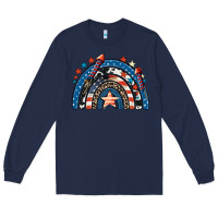 Navy American rainbow 4th of july Long Sleeve Tee - CowGirlArtShop