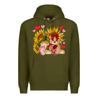 Army Green valentines day sunflowers with bear hjf Premium Hoodie - NancyCooperArtShop