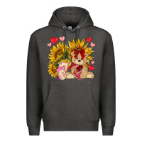 Charcoal Heather valentines day sunflowers with bear hjf Premium Hoodie - NancyCooperArtShop