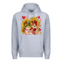 Heather Grey valentines day sunflowers with bear hjf Premium Hoodie - NancyCooperArtShop