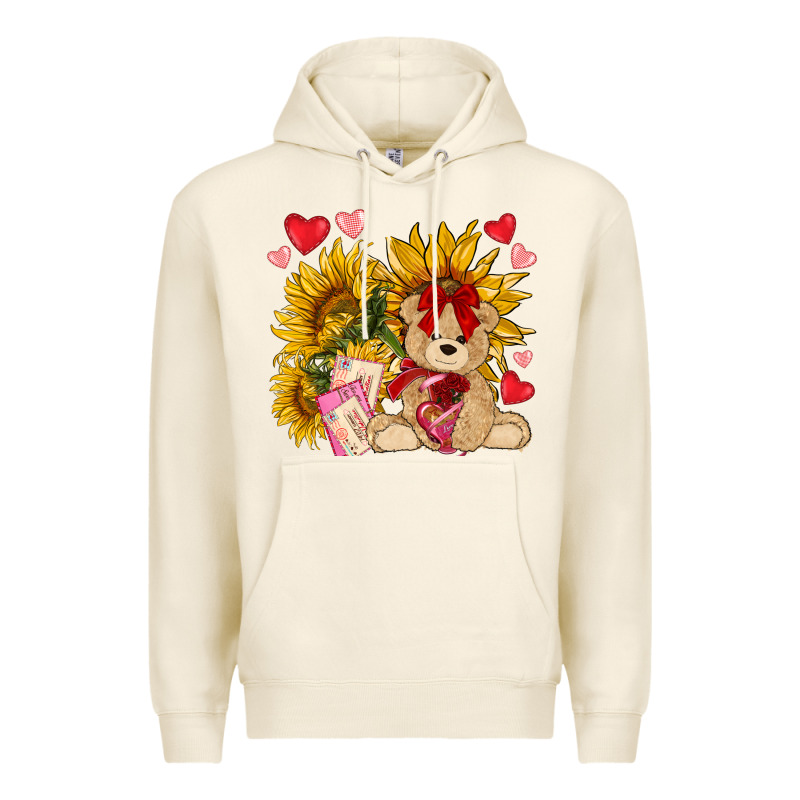 Valentines Day Sunflowers With Bear Hjf Premium Hoodie by NancyCooperArtShop | Teevron