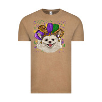 Vintage Coffee Mardi Gras White Pomeranian with Hat Vintage Tee - RanaPortraitStore
