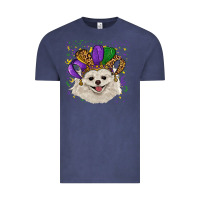 Vintage Denim Mardi Gras White Pomeranian with Hat Vintage Tee - RanaPortraitStore