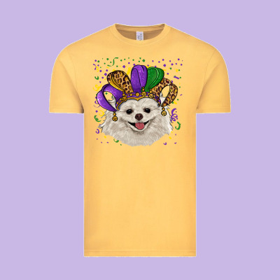 Vintage Tee Mardi Gras White Pomeranian with Hat