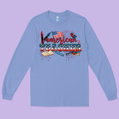 American Teacher 4th Of July Long Sleeve Tee Designed By Cowgirlartshop