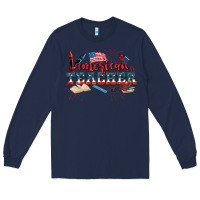 Navy American Teacher 4th of July Long Sleeve Tee - CowGirlArtShop