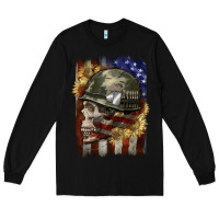 Black Army skull 4th of july Long Sleeve Tee - CowGirlArtShop