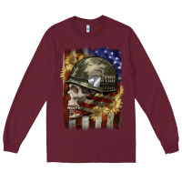 Burgundy Army skull 4th of july Long Sleeve Tee - CowGirlArtShop