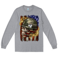 Heather Grey Army skull 4th of july Long Sleeve Tee - CowGirlArtShop