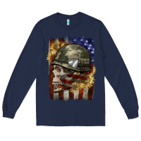 Navy Army skull 4th of july Long Sleeve Tee - CowGirlArtShop