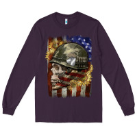Plum Army skull 4th of july Long Sleeve Tee - CowGirlArtShop