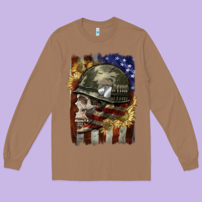 Army Skull 4th Of July Long Sleeve Tee Designed By Cowgirlartshop