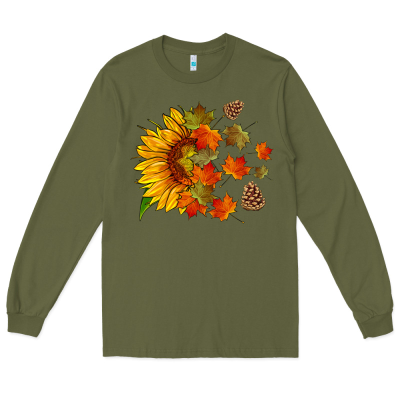 Sunflower And Autumn Leaves Long Sleeve Tee by HRA Design Shop | Teevron