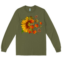 Army Green sunflower and autumn leaves Long Sleeve Tee - HRA Design Shop