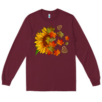 Burgundy sunflower and autumn leaves Long Sleeve Tee - HRA Design Shop
