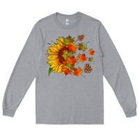 Heather Grey sunflower and autumn leaves Long Sleeve Tee - HRA Design Shop