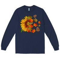 Navy sunflower and autumn leaves Long Sleeve Tee - HRA Design Shop