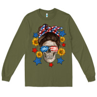 Army Green American mom skull Long Sleeve Tee - Neo Western