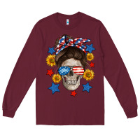 Burgundy American mom skull Long Sleeve Tee - Neo Western