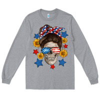 Heather Grey American mom skull Long Sleeve Tee - Neo Western