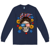 Navy American mom skull Long Sleeve Tee - Neo Western