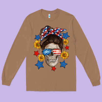 American Mom Skull Long Sleeve Tee Designed By Neo Western