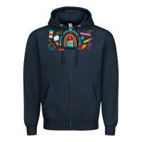 Navy teacher life rainbow frosted Zipper Hoodie - JahusDesignShop