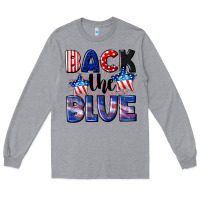 Heather Grey Back the blue 4th of july Long Sleeve Tee - CowGirlArtShop