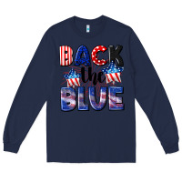 Navy Back the blue 4th of july Long Sleeve Tee - CowGirlArtShop