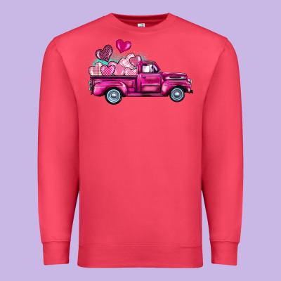 Valentine's Day Pink Truck Premium Sweatshirt Designed By Barkaloodesign