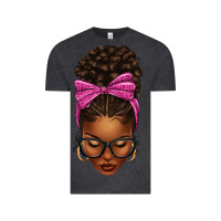 Vintage Black afro messy bun pink leopard bow Vintage Tee - texasbilliewilder