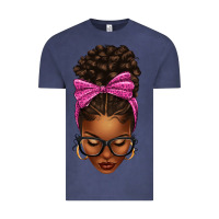 Vintage Denim afro messy bun pink leopard bow Vintage Tee - texasbilliewilder