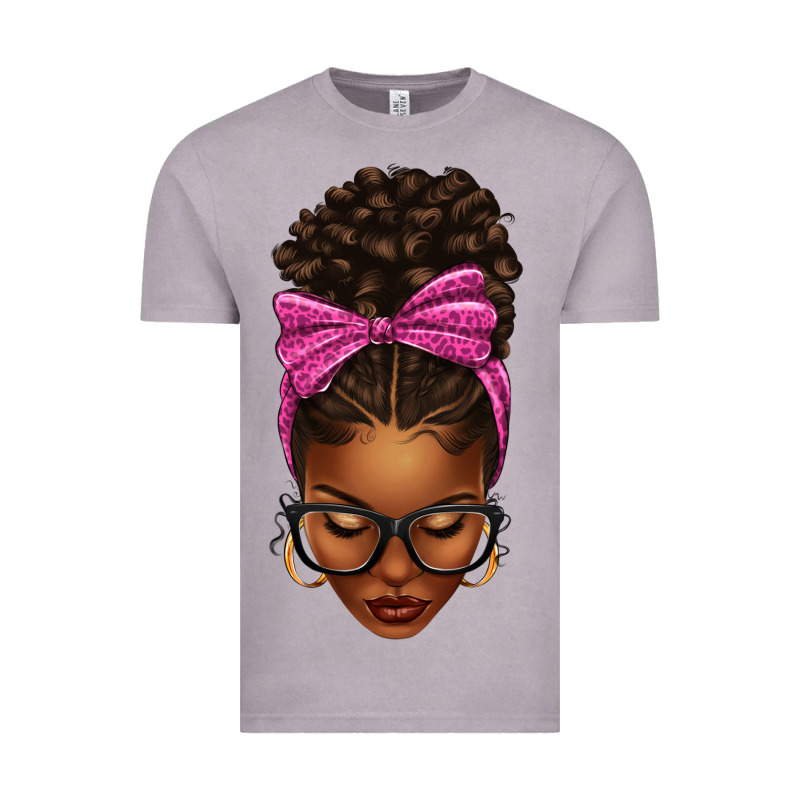 Afro Messy Bun Pink Leopard Bow Vintage Tee by texasbilliewilder | Teevron