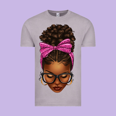 Vintage Tee afro messy bun pink leopard bow