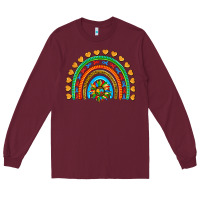 Burgundy autism heart ribbon rainbow Long Sleeve Tee - AdoDesignShop