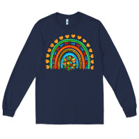 Navy autism heart ribbon rainbow Long Sleeve Tee - AdoDesignShop