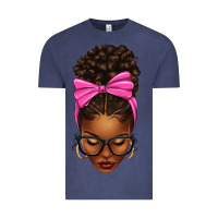 Vintage Denim afro messy bun pink bow Vintage Tee - texasbilliewilder