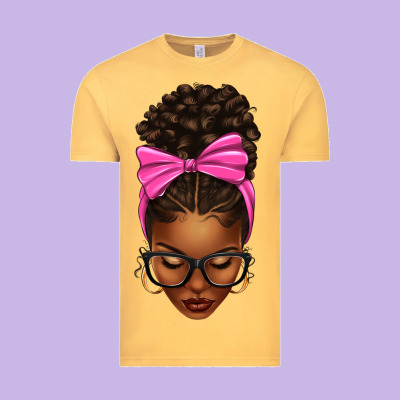 Vintage Tee afro messy bun pink bow