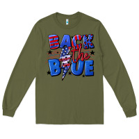 Army Green Back the blue with lightning bolt 4th of july Long Sleeve Tee - CowGirlArtShop