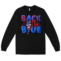 Black Back the blue with lightning bolt 4th of july Long Sleeve Tee - CowGirlArtShop
