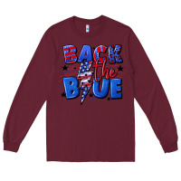Burgundy Back the blue with lightning bolt 4th of july Long Sleeve Tee - CowGirlArtShop