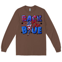 Chestnut Back the blue with lightning bolt 4th of july Long Sleeve Tee - CowGirlArtShop