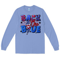Colony Blue Back the blue with lightning bolt 4th of july Long Sleeve Tee - CowGirlArtShop