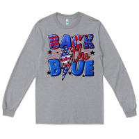 Heather Grey Back the blue with lightning bolt 4th of july Long Sleeve Tee - CowGirlArtShop