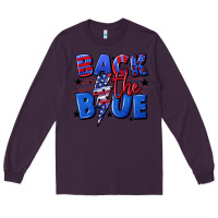 Plum Back the blue with lightning bolt 4th of july Long Sleeve Tee - CowGirlArtShop