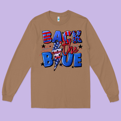 Back The Blue With Lightning Bolt 4th Of July Long Sleeve Tee Designed By Cowgirlartshop