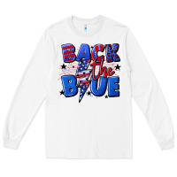 White Back the blue with lightning bolt 4th of july Long Sleeve Tee - CowGirlArtShop